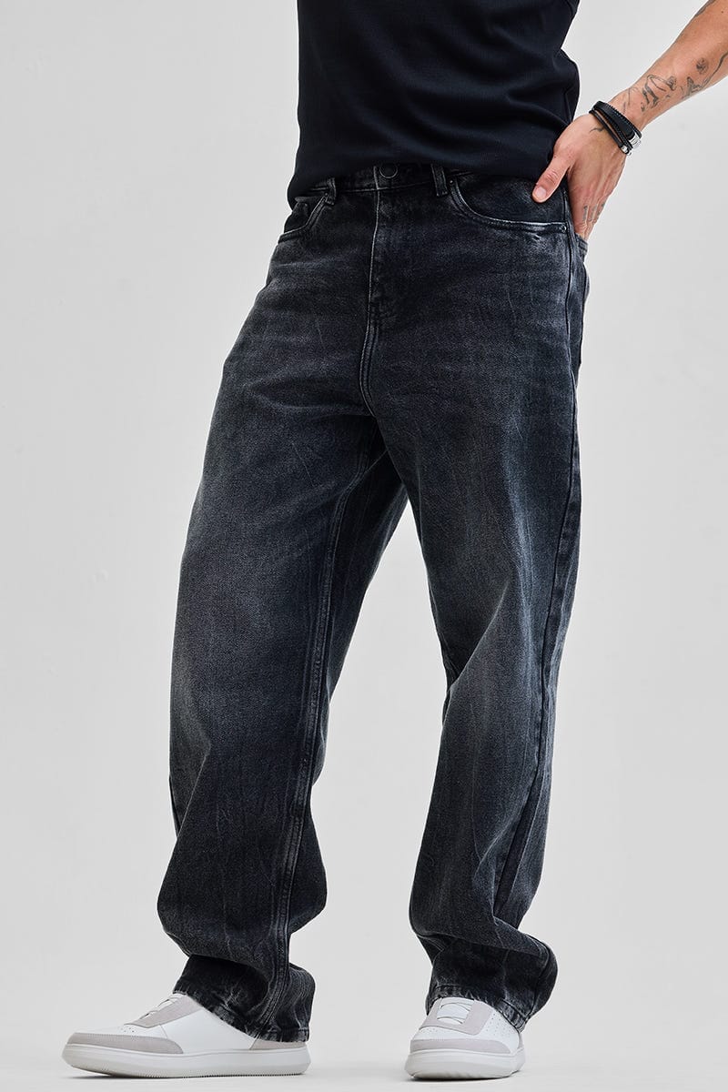 Men's Washed Wide Leg Denim Jeans